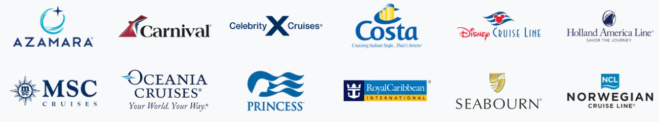 Top Cruise Lines USA - Azamara, Carnival, Celebrity, Costa, Disney, Holland America, MSC, Oceania, Princess, Royal Caribbean, Seabourn, Norwegian